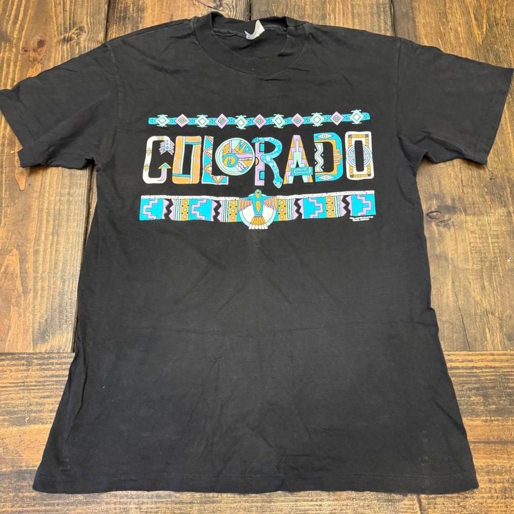 Vintage Hanes Beefy-T Colorado T-Shirt Black 90s Southwestern Thunderbird Mens M